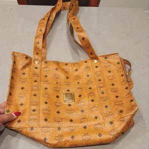 Authentic MCM Leather Vintage Shoulder Tote Bag Brown